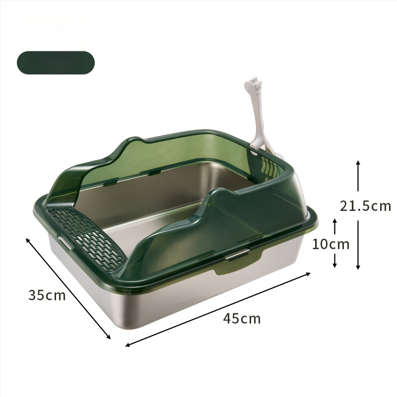 Cutie de gunoi pentru pisici din oțel inoxidabil + PP, semi-închisă, pătrată, gard înalt anti-stropire