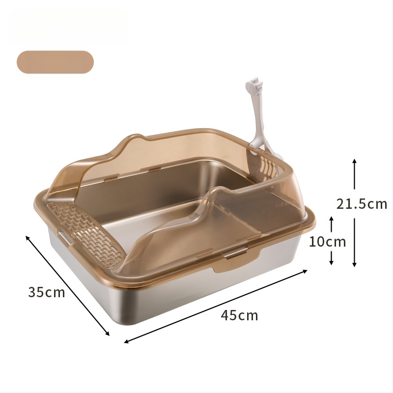 Cutie de gunoi pentru pisici din oțel inoxidabil + PP, semi-închisă, pătrată, gard înalt anti-stropire