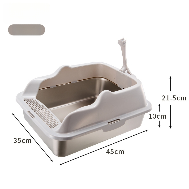 Cutie de gunoi pentru pisici din oțel inoxidabil + PP, semi-închisă, pătrată, gard înalt anti-stropire