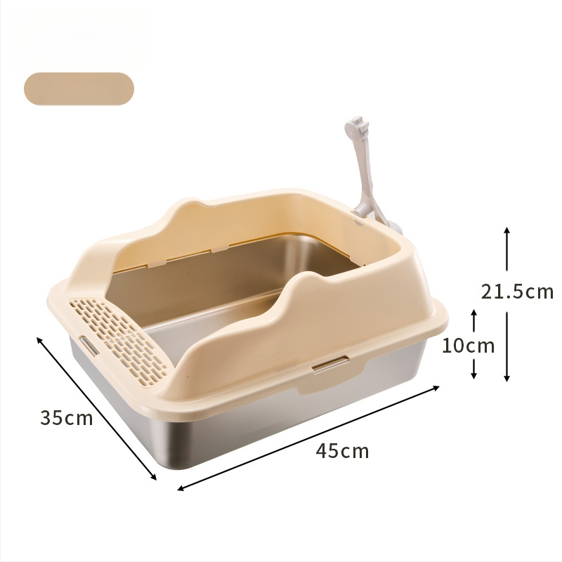 Cutie de gunoi pentru pisici din oțel inoxidabil + PP, semi-închisă, pătrată, gard înalt anti-stropire