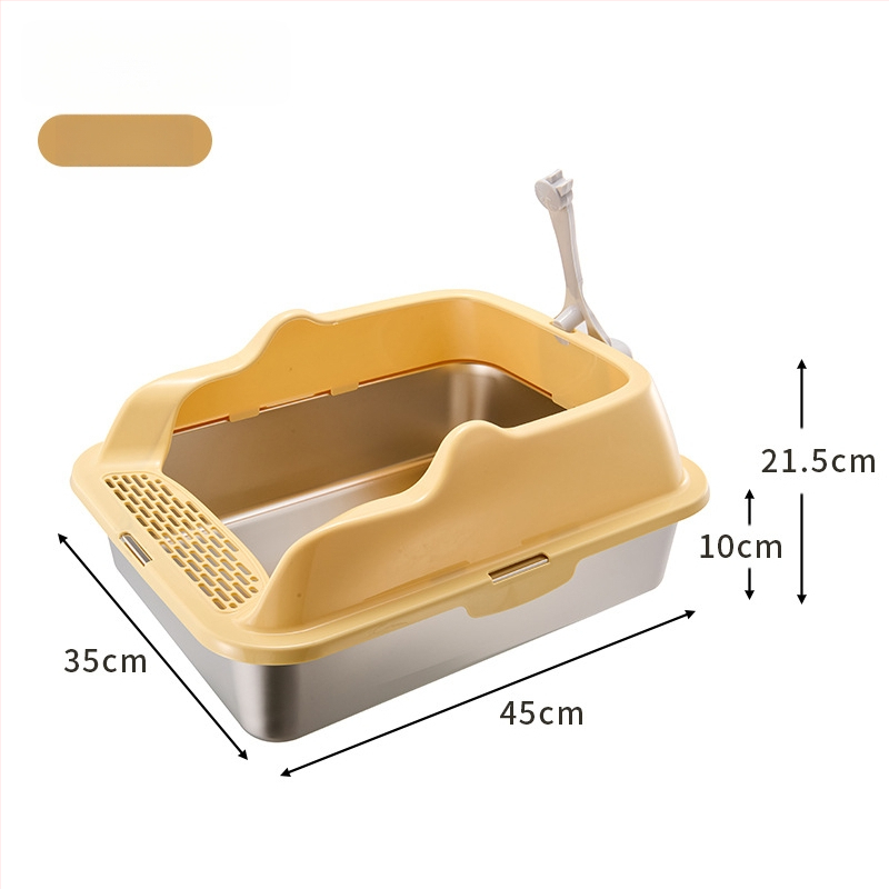 Cutie de gunoi pentru pisici din oțel inoxidabil + PP, semi-închisă, pătrată, gard înalt anti-stropire