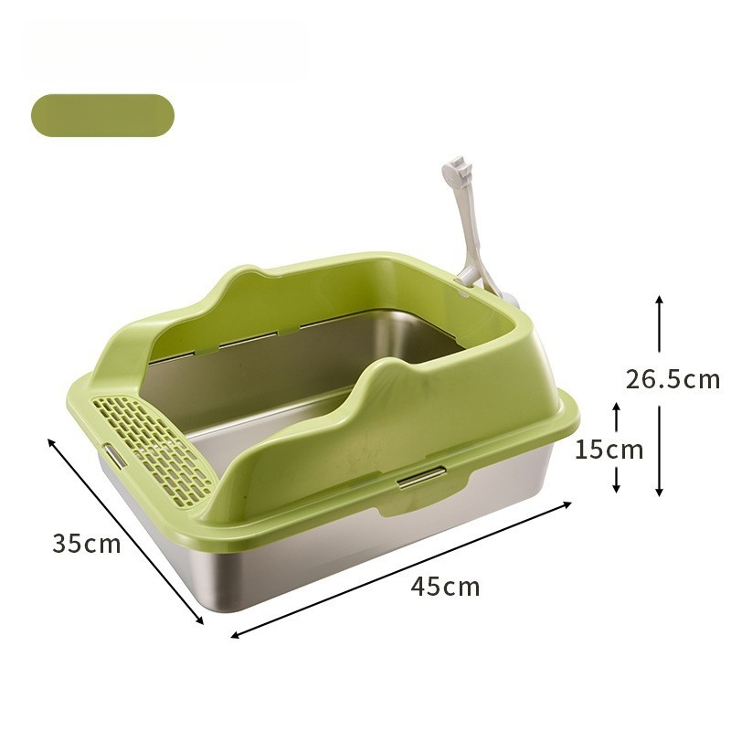 Cutie de gunoi pentru pisici din oțel inoxidabil + PP, semi-închisă, pătrată, gard înalt anti-stropire