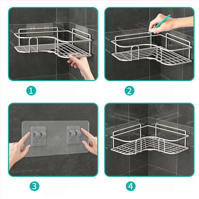 Raft de colț triunghiular pentru baie - fier, finisaj vopsire la cuptor, un singur nivel, capacitate de încărcare: 5