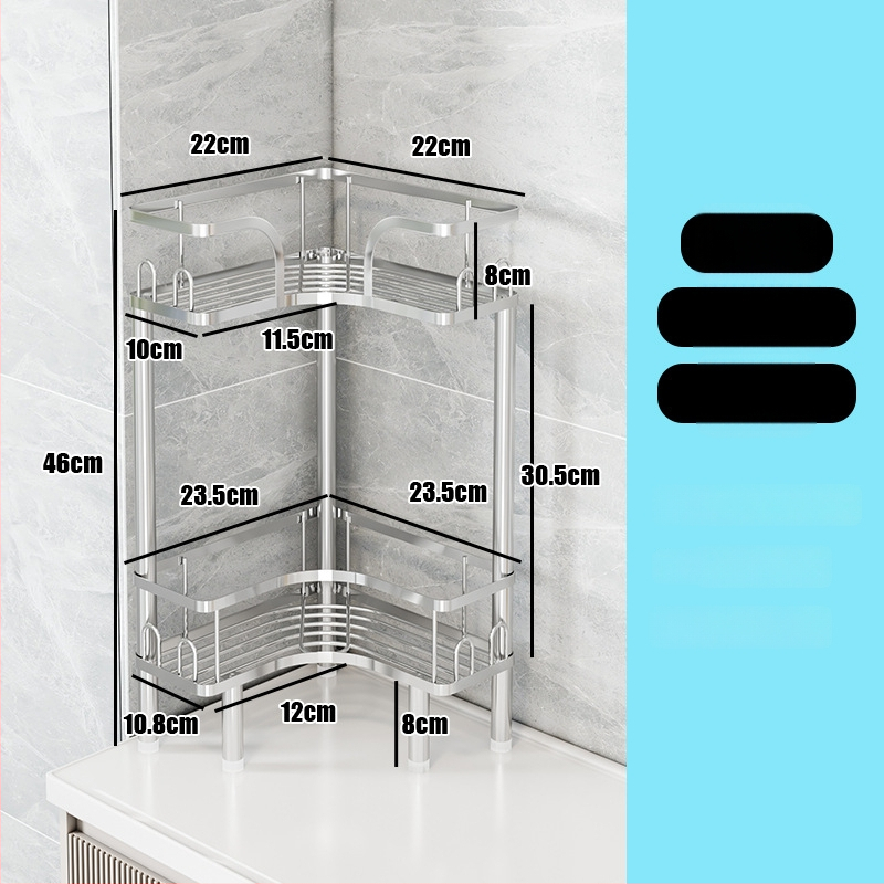 Wo cube Raft din oțel inoxidabil pentru colțul băii, raft triunghiular în picioare cu 2 etaje, design modern minimalist, capacitate de încărcare ridicată