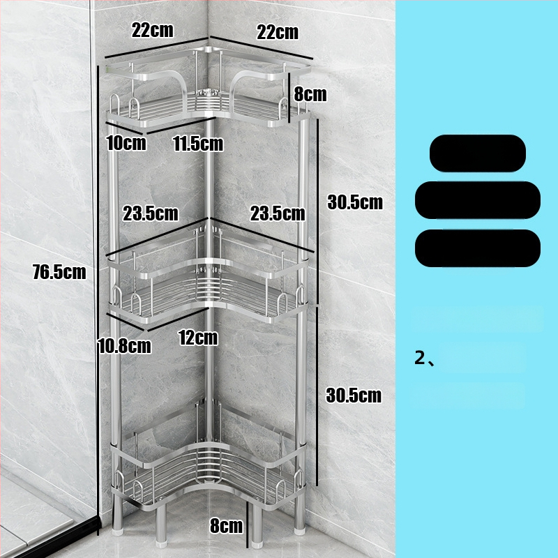 Wo cube Raft din oțel inoxidabil pentru colțul băii, raft triunghiular în picioare cu 2 etaje, design modern minimalist, capacitate de încărcare ridicată
