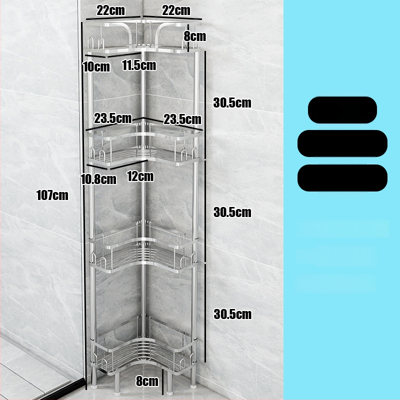 Wo cube Raft din oțel inoxidabil pentru colțul băii, raft triunghiular în picioare cu 2 etaje, design modern minimalist, capacitate de încărcare ridicată