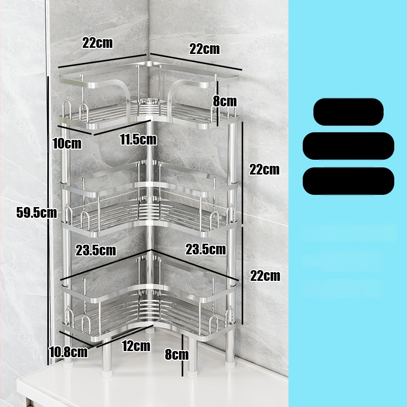 Wo cube Raft din oțel inoxidabil pentru colțul băii, raft triunghiular în picioare cu 2 etaje, design modern minimalist, capacitate de încărcare ridicată