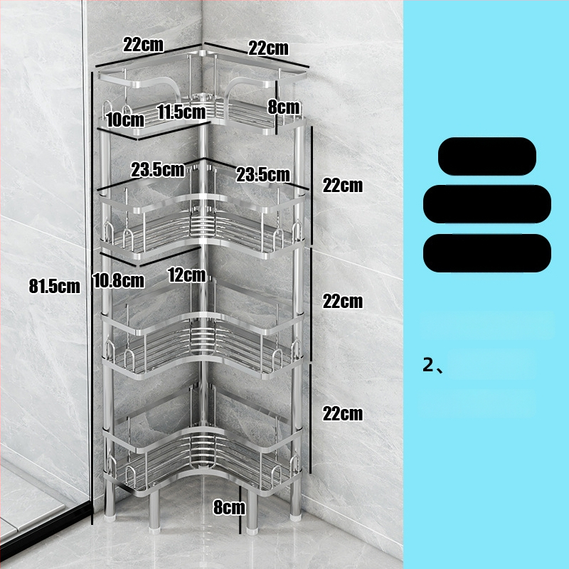Wo cube Raft din oțel inoxidabil pentru colțul băii, raft triunghiular în picioare cu 2 etaje, design modern minimalist, capacitate de încărcare ridicată