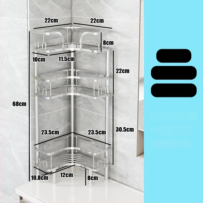 Wo cube Raft din oțel inoxidabil pentru colțul băii, raft triunghiular în picioare cu 2 etaje, design modern minimalist, capacitate de încărcare ridicată