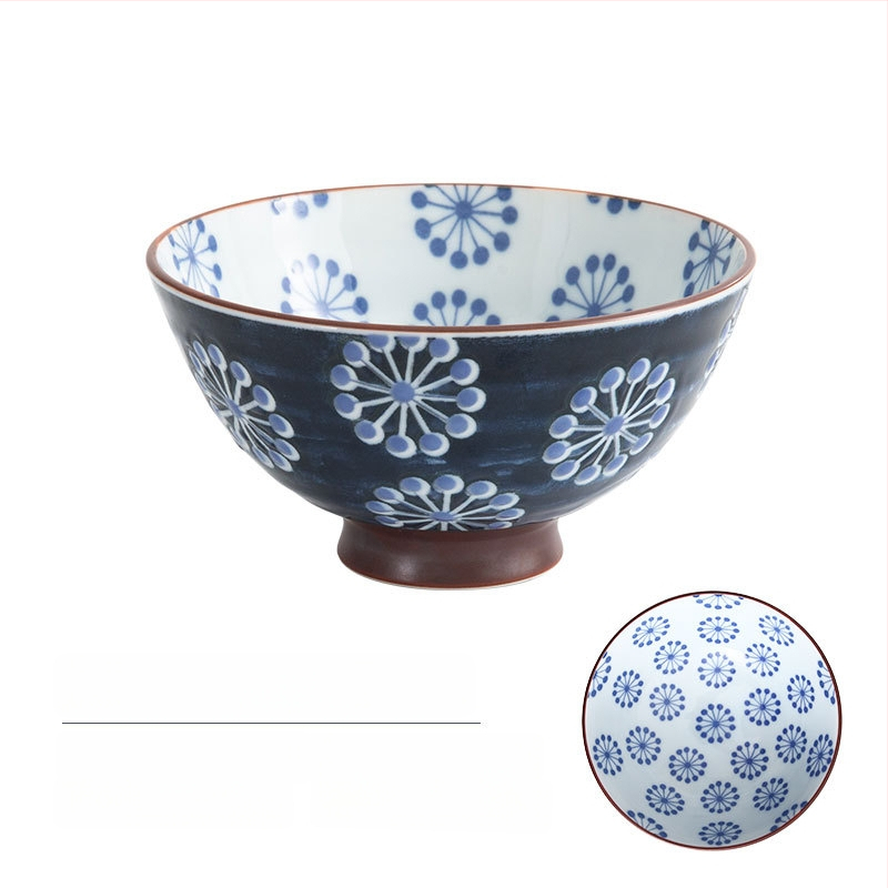 Vas de orez din porțelan Mino Yaki, model cu flori, stil japonez, rotund, compatibil cu microunde