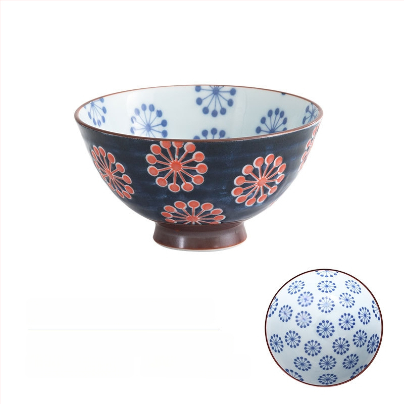 Vas de orez din porțelan Mino Yaki, model cu flori, stil japonez, rotund, compatibil cu microunde