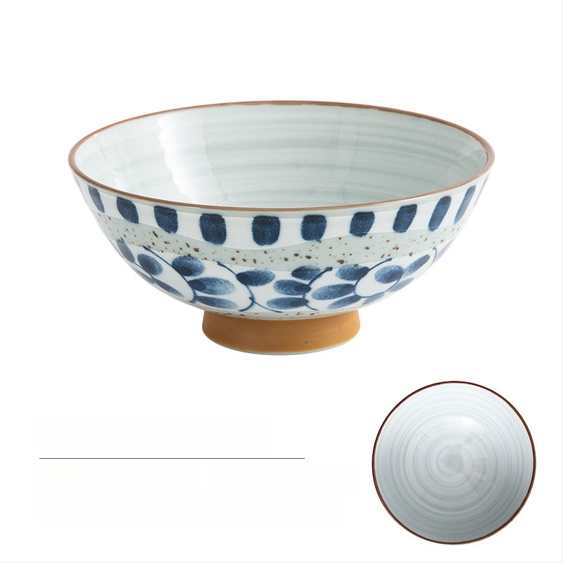 Vas de orez din porțelan Mino Yaki, model cu flori, stil japonez, rotund, compatibil cu microunde