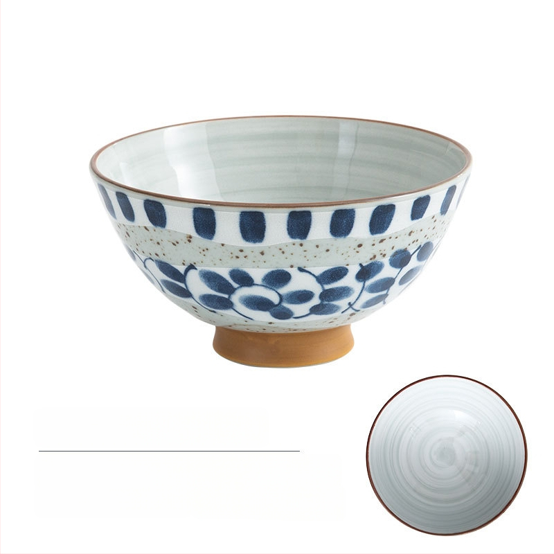 Vas de orez din porțelan Mino Yaki, model cu flori, stil japonez, rotund, compatibil cu microunde