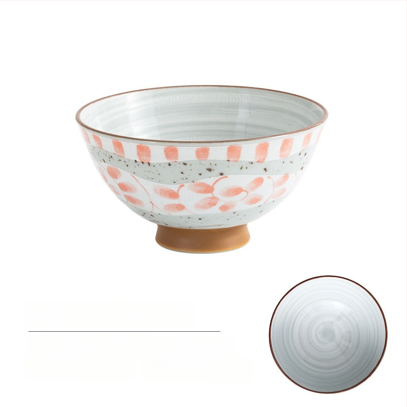 Vas de orez din porțelan Mino Yaki, model cu flori, stil japonez, rotund, compatibil cu microunde