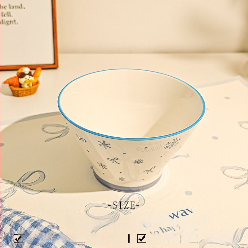 Bol ceramic pentru orez cu model desen animat, stil drăguț, formă rotundă, sub glazură, potrivit pentru microunde