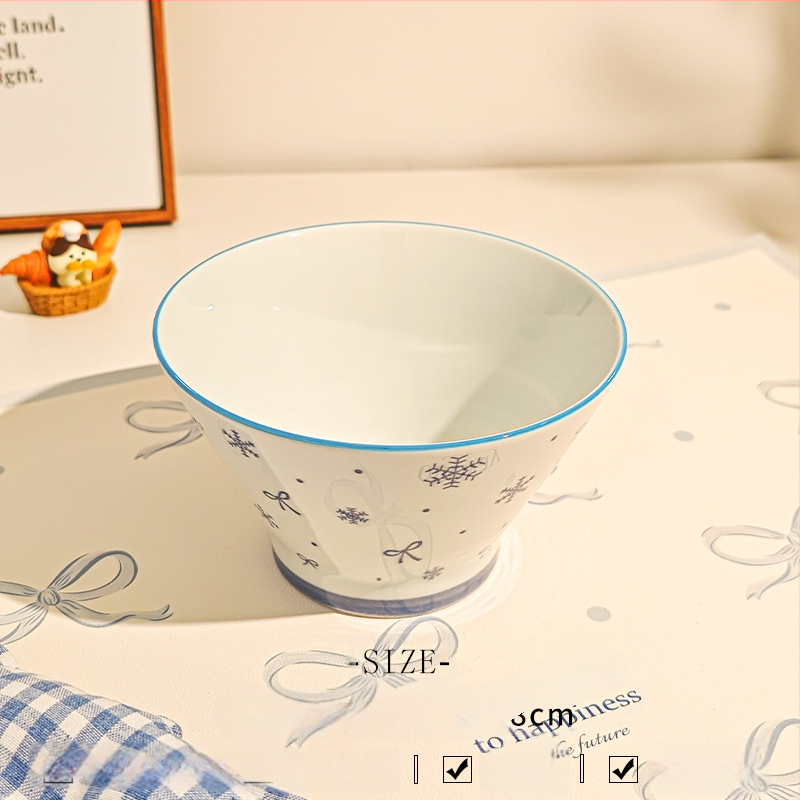 Bol ceramic pentru orez cu model desen animat, stil drăguț, formă rotundă, sub glazură, potrivit pentru microunde