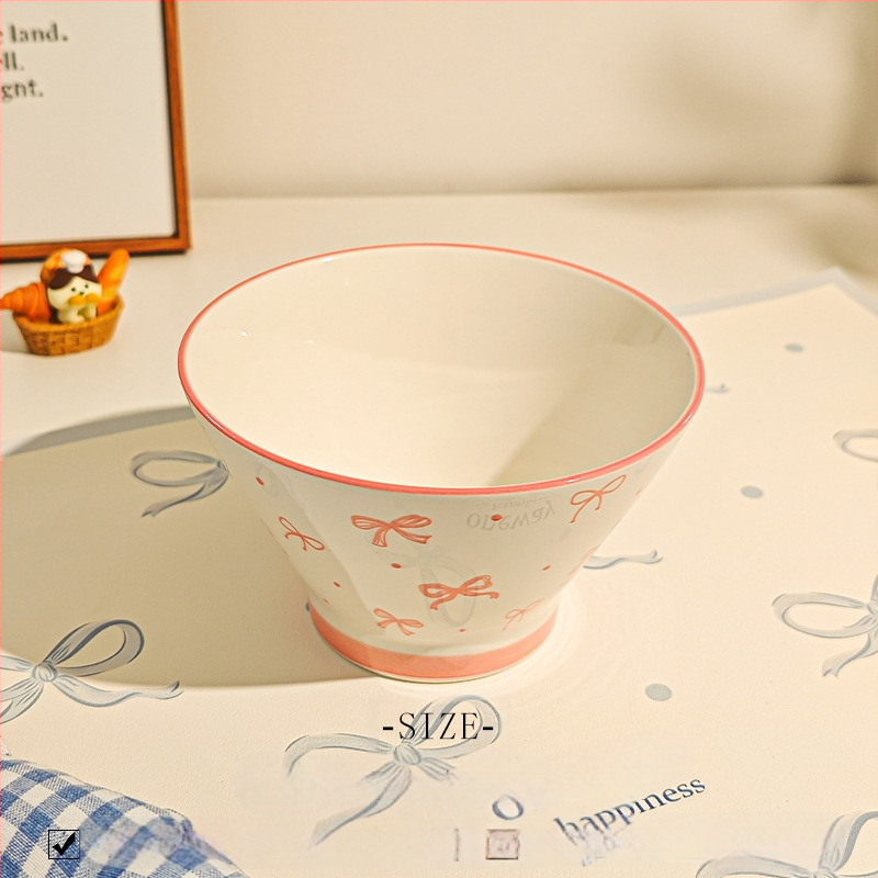 Bol ceramic pentru orez cu model desen animat, stil drăguț, formă rotundă, sub glazură, potrivit pentru microunde