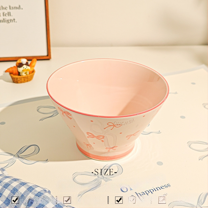 Bol ceramic pentru orez cu model desen animat, stil drăguț, formă rotundă, sub glazură, potrivit pentru microunde