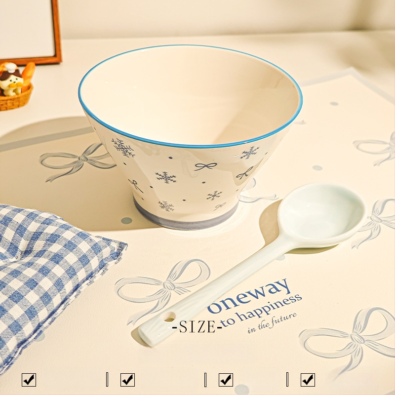 Bol ceramic pentru orez cu model desen animat, stil drăguț, formă rotundă, sub glazură, potrivit pentru microunde