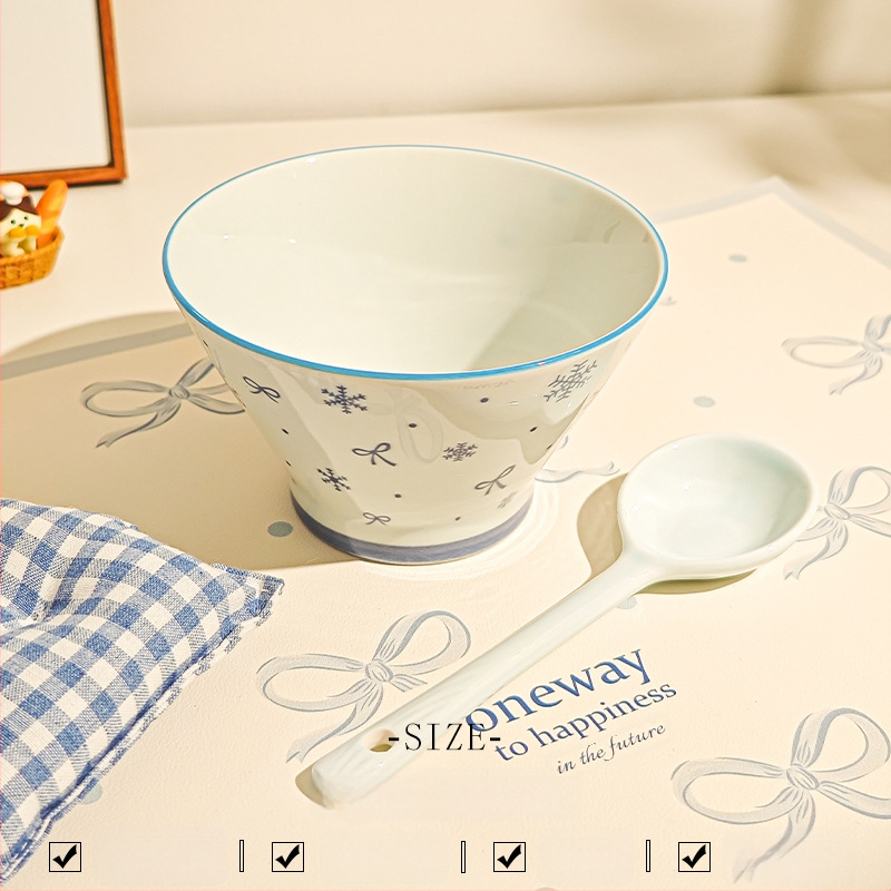 Bol ceramic pentru orez cu model desen animat, stil drăguț, formă rotundă, sub glazură, potrivit pentru microunde