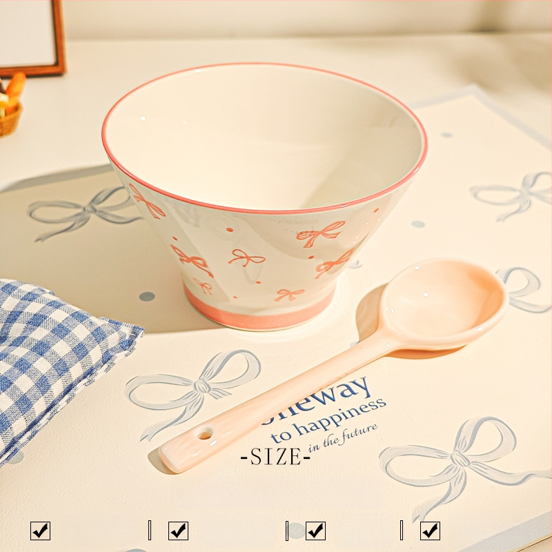 Bol ceramic pentru orez cu model desen animat, stil drăguț, formă rotundă, sub glazură, potrivit pentru microunde