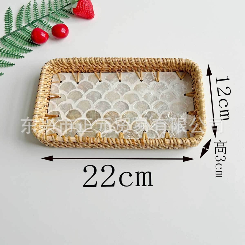 Vietnámi rattan héj gyümölcstál, kis téglalap alakú tál, egyszerű stílus, könnyed retro luxus