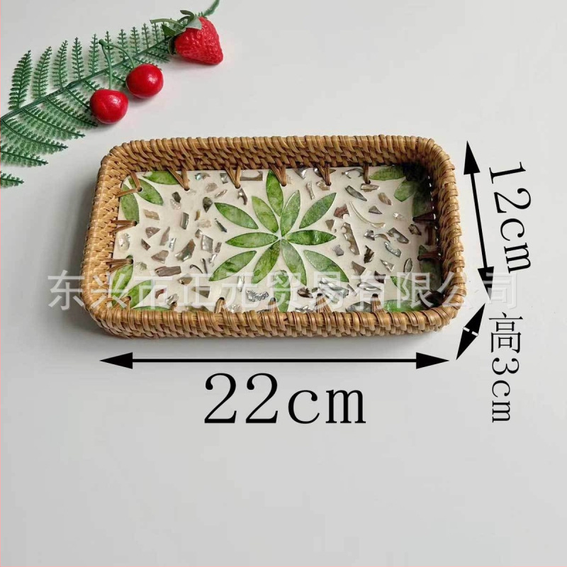 Vietnámi rattan héj gyümölcstál, kis téglalap alakú tál, egyszerű stílus, könnyed retro luxus