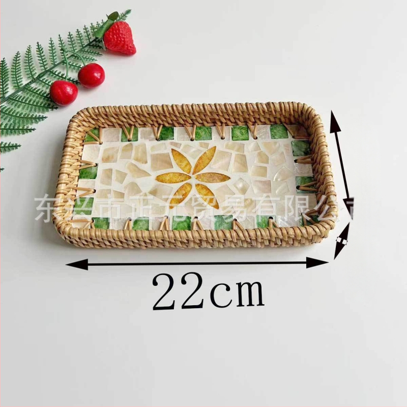 Vietnámi rattan héj gyümölcstál, kis téglalap alakú tál, egyszerű stílus, könnyed retro luxus