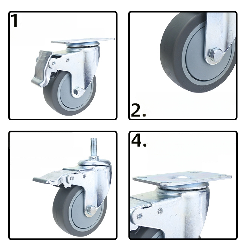 Universaalne ratas lameplaadiga, vaikne suunatud piduriga, TPR kumm