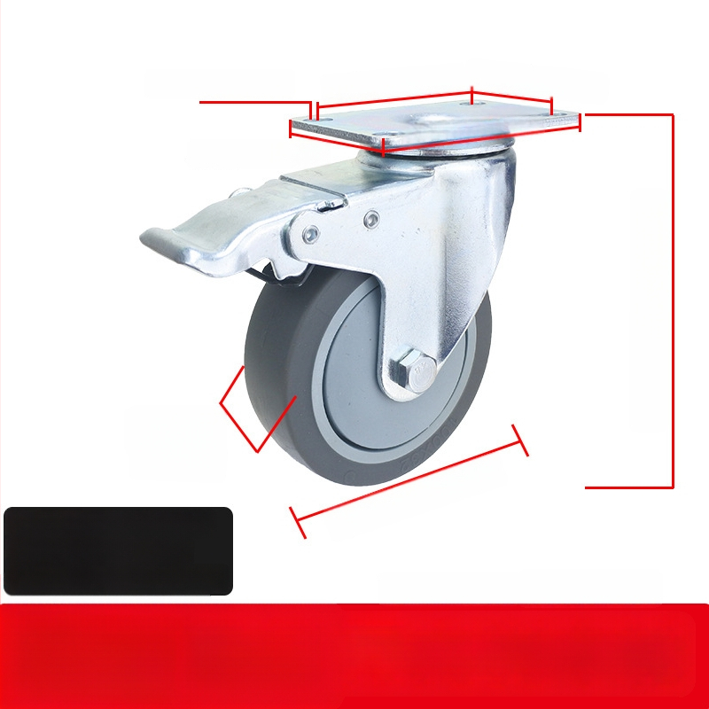 Universaalne ratas lameplaadiga, vaikne suunatud piduriga, TPR kumm