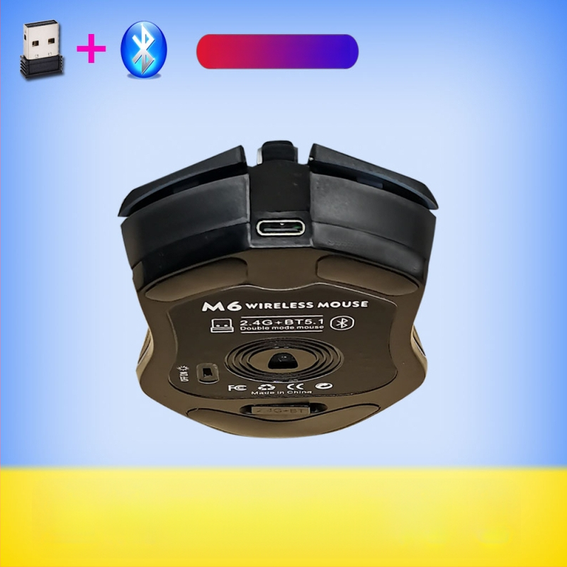 M6 ασύρματο ποντίκι Bluetooth 5.2 με διπλό τρόπο σύνδεσης 2.4G/Bluetooth, φόρτιση USB-C, 2400dpi, 6 κουμπιά, εργονομικός σχεδιασμός