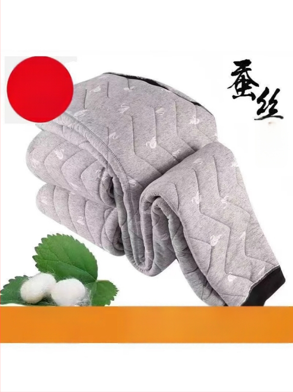 Мъжки панталони с висока талия, пълнеж от копринено-памучна смес, свободна кройка, памучно-смесена материя, за зима