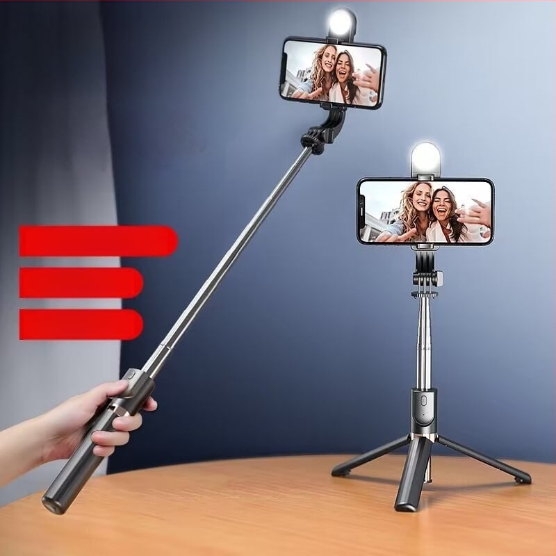Kinyújtható selfie pálca tripod okostelefonokhoz, rozsdamentes acélból, univerzális kompatibilitás élő közvetítéshez