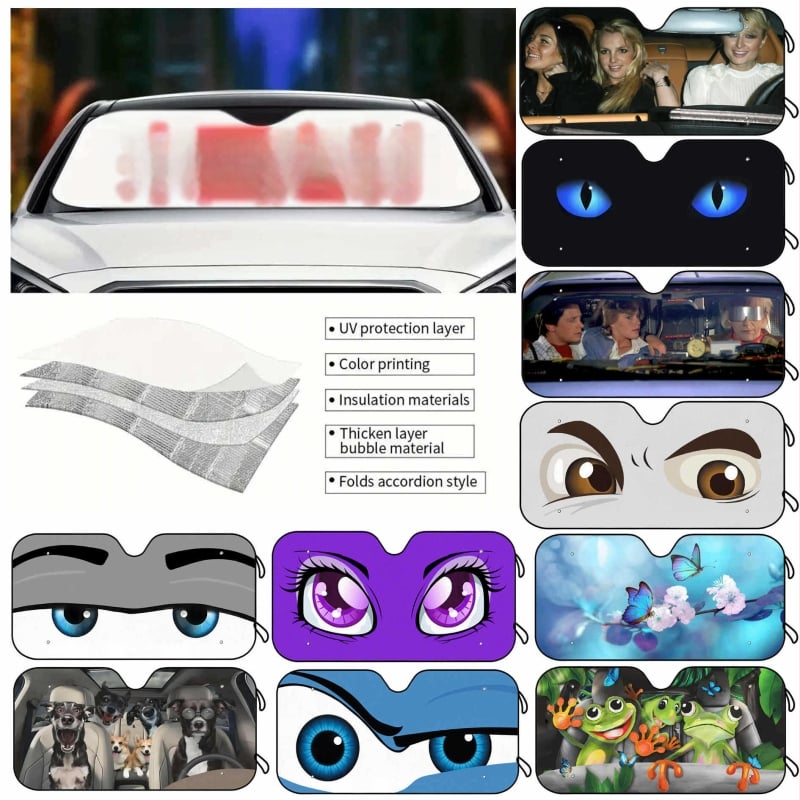 Automobiilne väline päikesekaitse alumiiniumi fooliaga, imava kinnitusega, logotüübi trükkimine võimalik, multikas motiiv, ettepoole suunatud esiklaasi piirkonnale