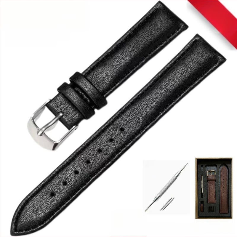 Bandă de ceas din piele naturală, unisex, cataramă cu știft, impermeabilă, textură țesut plat, set în cutie din lemn — Vara 2021