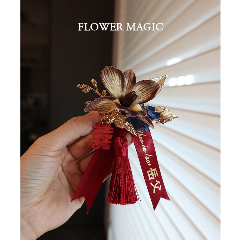 Kézzel készített Phalaenopsis koszorú – klasszikus kínai stílus, dupla boldogság motívummal az esküvőre