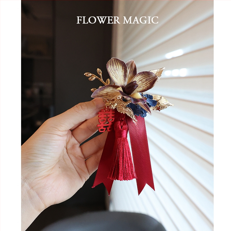 Kézzel készített Phalaenopsis koszorú – klasszikus kínai stílus, dupla boldogság motívummal az esküvőre