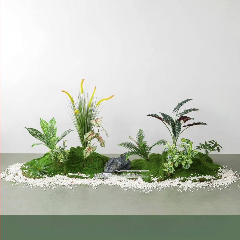 Set decorativ peisaj mușchi artificial — din plastic, turnare prin injecție, stil scandinav casual modern, lux accesibil pentru colțul balconului