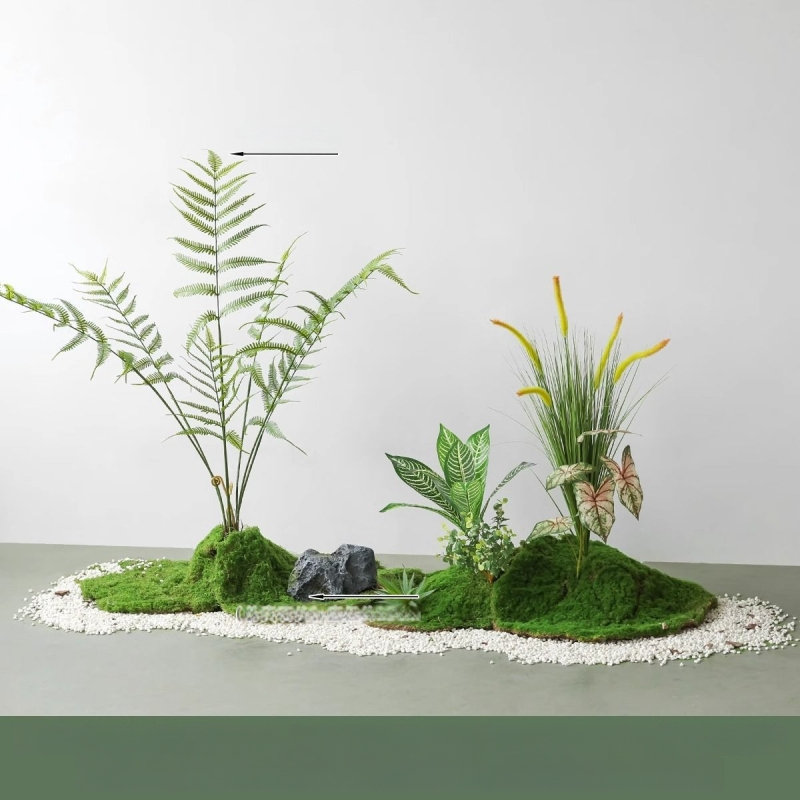 Set decorativ peisaj mușchi artificial — din plastic, turnare prin injecție, stil scandinav casual modern, lux accesibil pentru colțul balconului