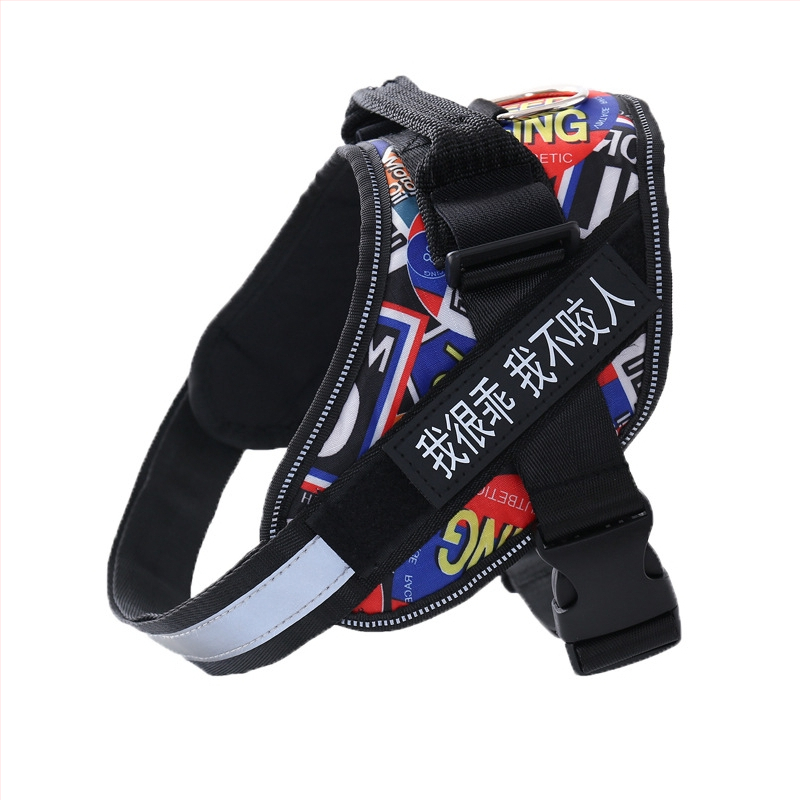 Kutyahám és póráz Oxford anyagból – mellkasi heveder, fényvisszaverő szalag, K9 sétahám stílus