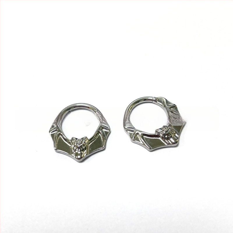 Inel nazal, titan G23, motiv liliac, unisex, piercing fără cusături, BBM113, seria Crazy Animal City, gravură inclusă