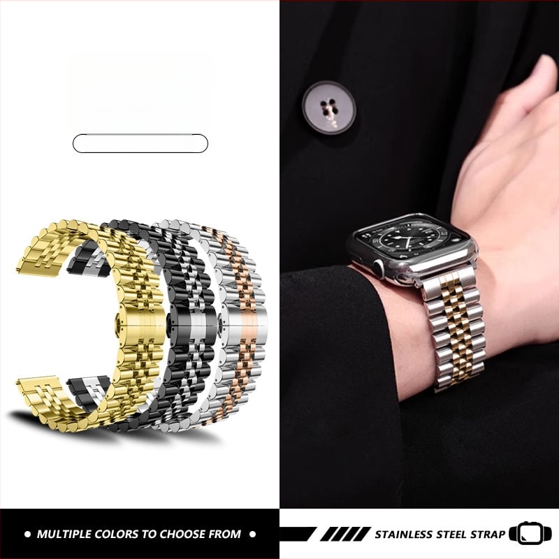 Nerūdijančio plieno laikrodžio dirželis su drugeliu sagtimi, suderinamas su Apple Watch Series 9, Huawei ir Samsung, jungties plotis 14/20/22 mm