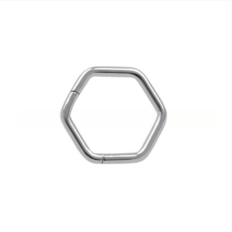 Inel nazal geometric din aliaj de titan, cu design cu balama şi cristal alb (puritate 18K)