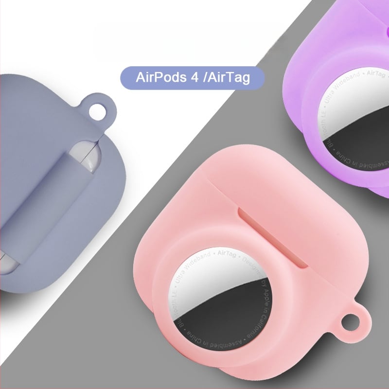 Силиконов защитен калъф за AirPods 4 и AirTag – 2-в-1, универсален, инжекционно формован