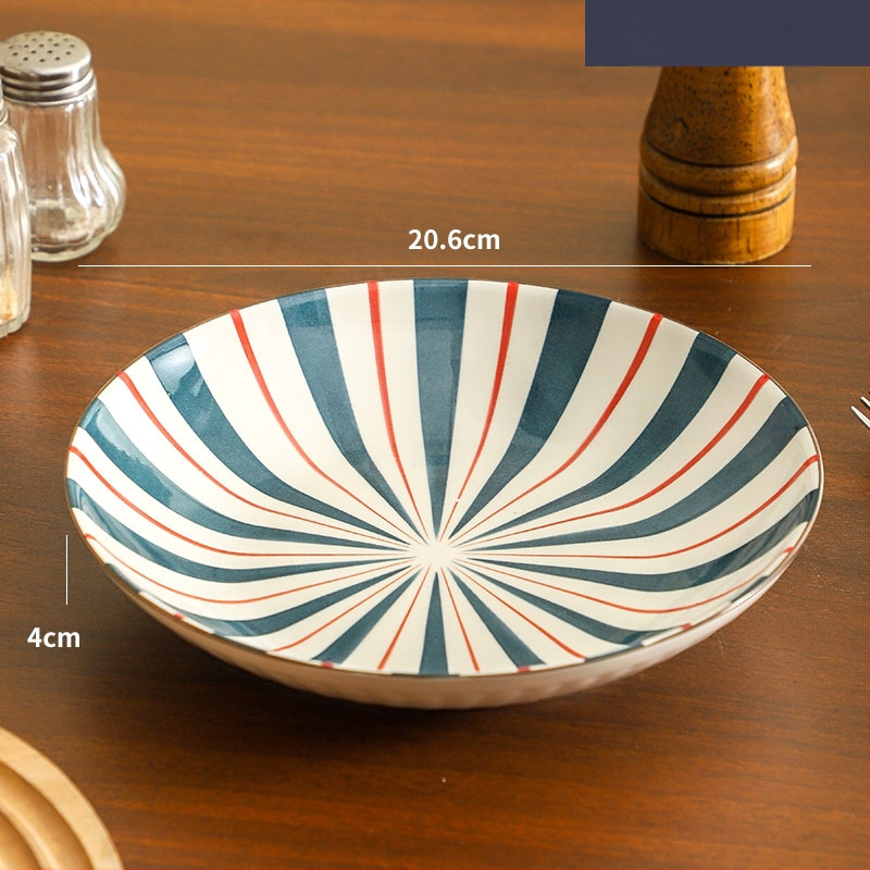 Farfurie de porțelan cu model plante și flori, suprafață cu subglazură color, stil retro ușor lux, compatibil cu microunde