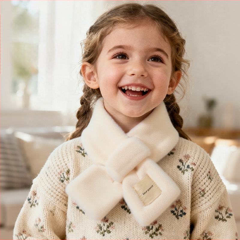 Vaikų šalikas iš dirbtinio triušio kailio, žiemai, kryžminis kaklo dizainas, palaiko šilumą.