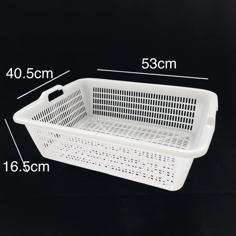 Műanyag tárolókosár négyzetes szitával és lefolyó funkcióval, modell 0361, PE anyag