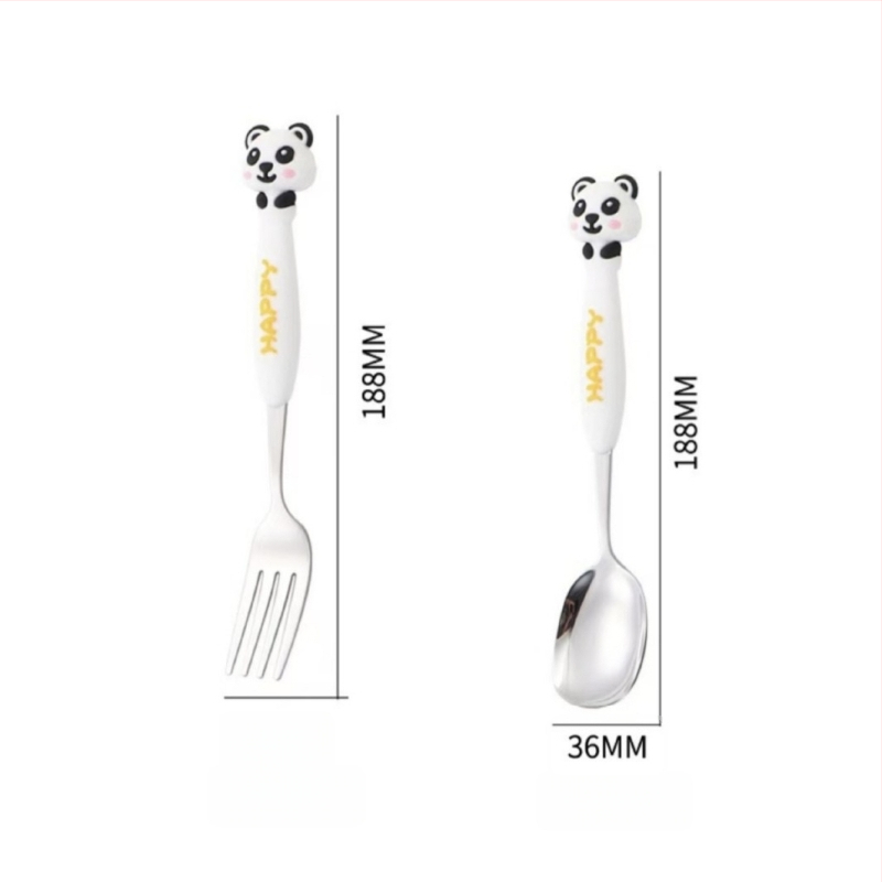 Set tacâmuri pentru copii din oțel inoxidabil 304, cu animale în desene animate – furculițe și lingurițe, portabil pentru exterior