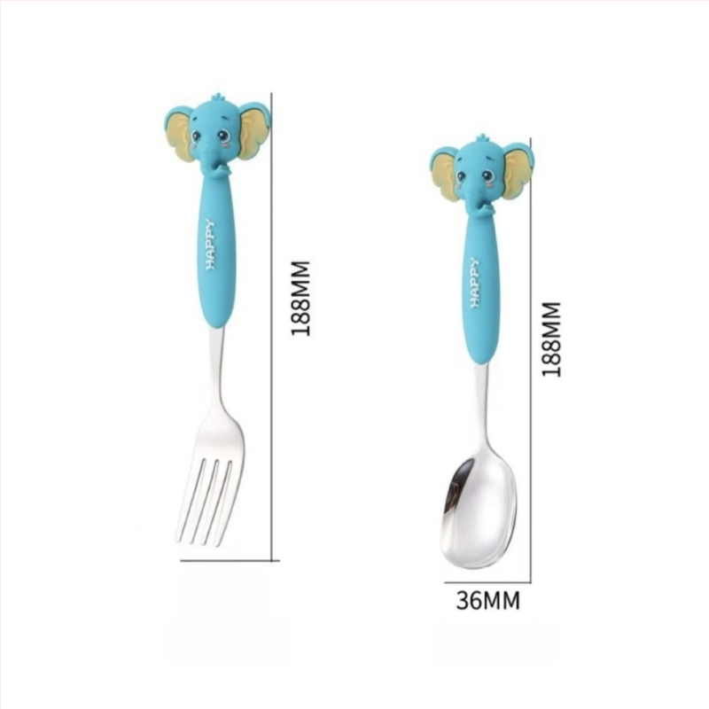 Set tacâmuri pentru copii din oțel inoxidabil 304, cu animale în desene animate – furculițe și lingurițe, portabil pentru exterior