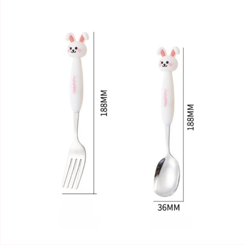 Set tacâmuri pentru copii din oțel inoxidabil 304, cu animale în desene animate – furculițe și lingurițe, portabil pentru exterior